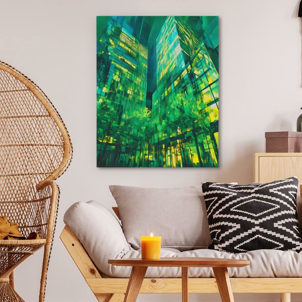 Tall Emerald Buildings - Wall Art in Black Frame
