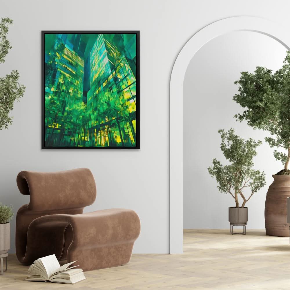 Tall Emerald Buildings - Cityscapes Wall Art in Black Frame