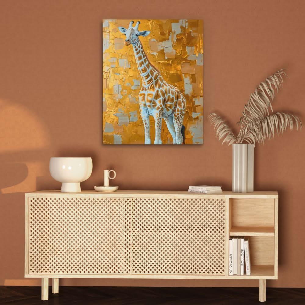 Tall Giraffe - Gold Animals Canvas Print