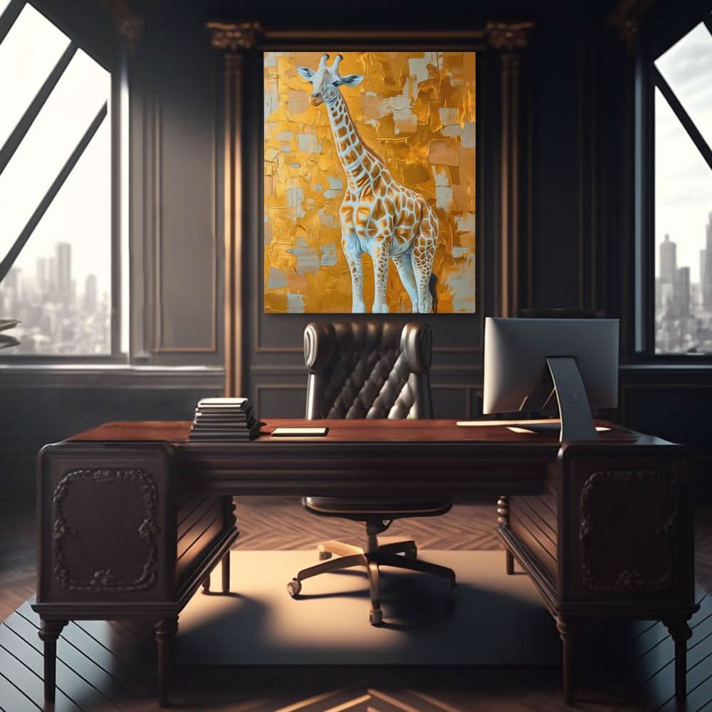 Tall Giraffe - Gold Canvas Wall Art