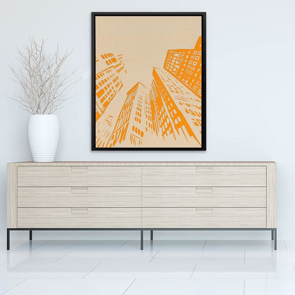 Tall Skyscrapers - Minimalist Orange Canvas Wall Art