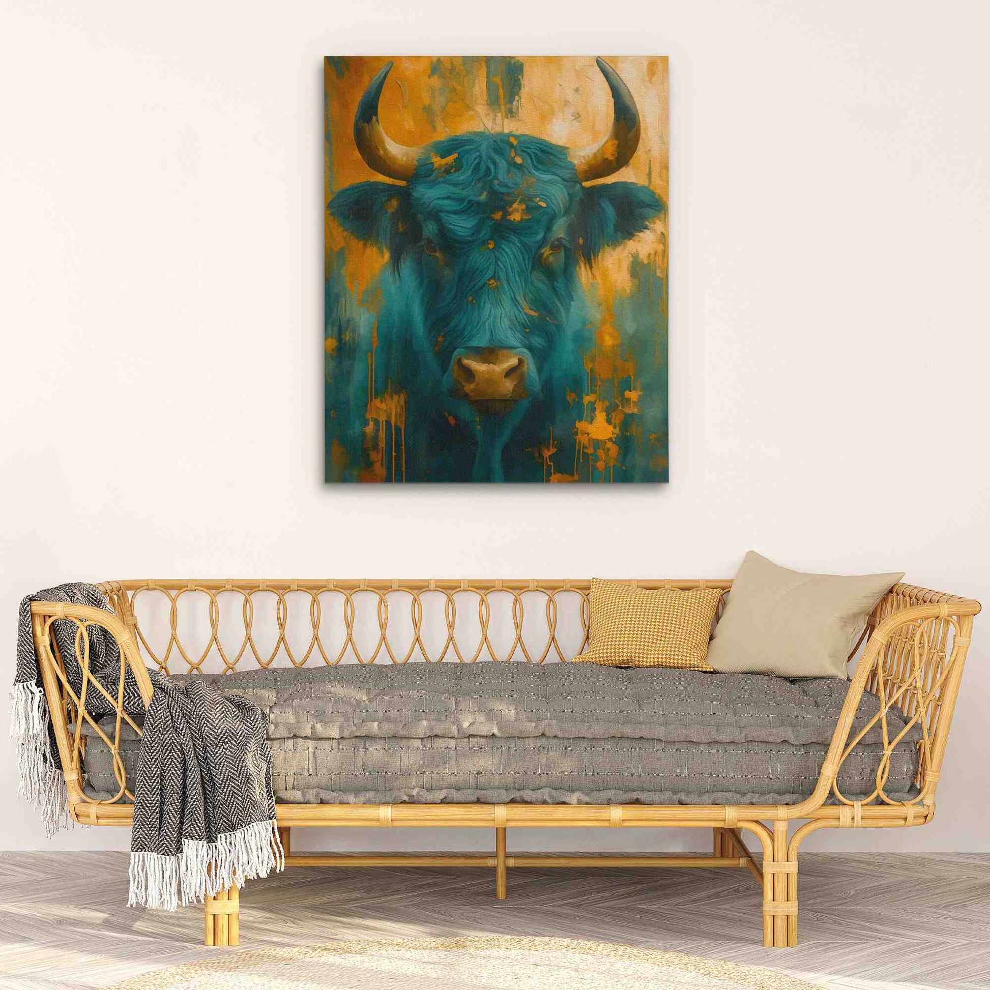 Teal and Gold Horns - Gold Wall Art