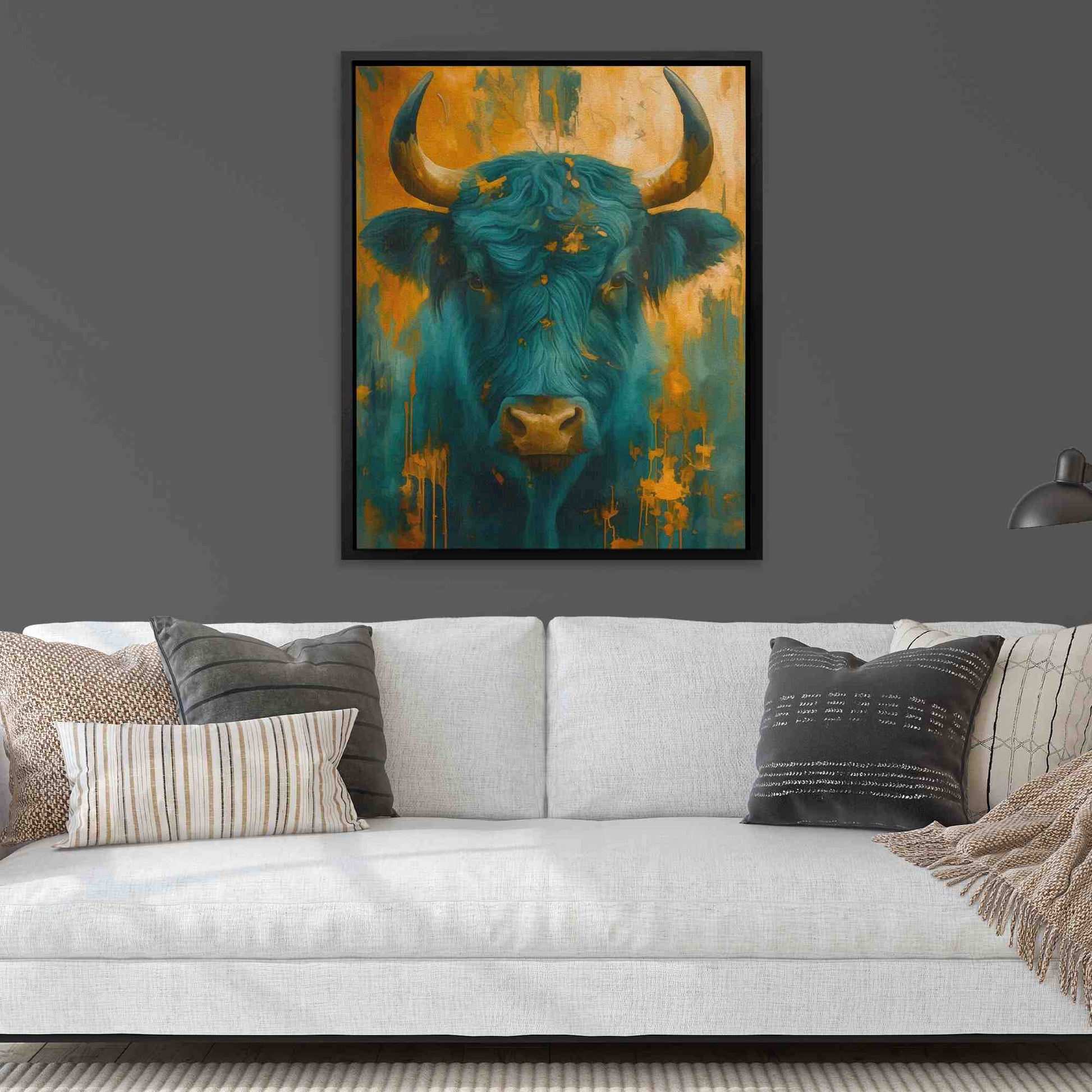 Teal and Gold Horns - Large Watercolor Canvas Print