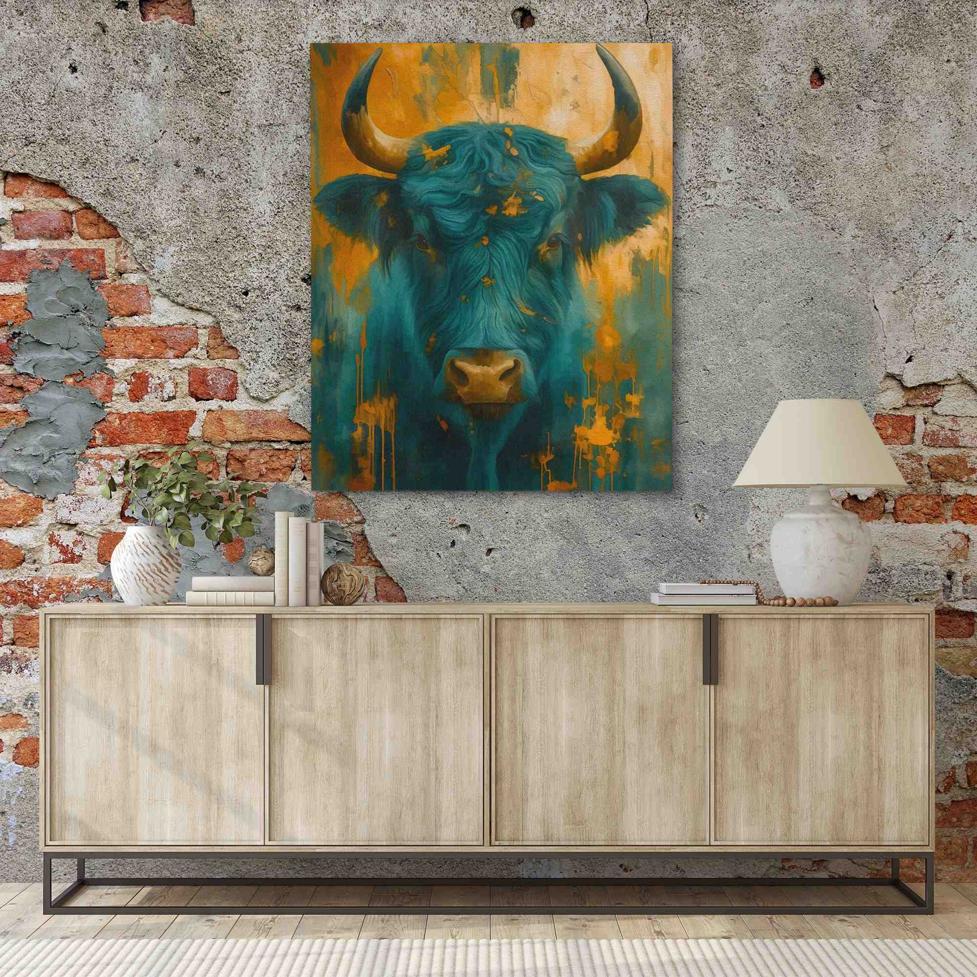 Teal and Gold Horns - Gold Bull Canvas Print