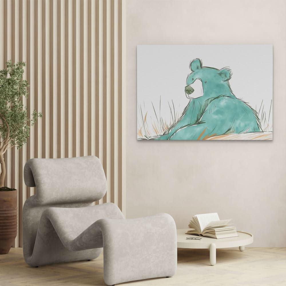 Teal Bear - Large Minimalist Canvas Print