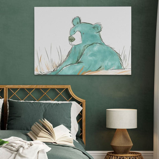 Teal Bear - Minimalist Wall Art in Black Frame