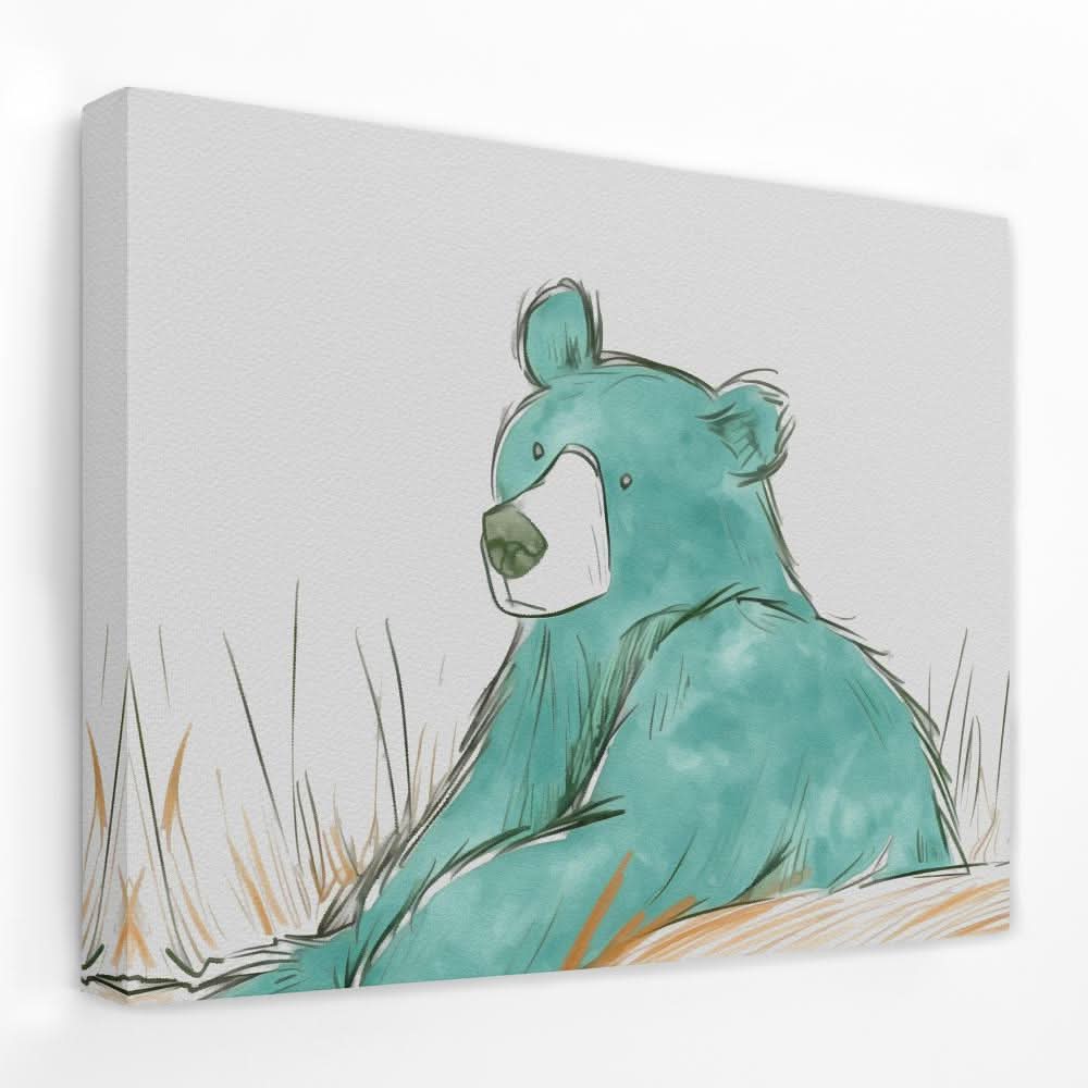 Teal Bear - Animals Canvas Wall Art