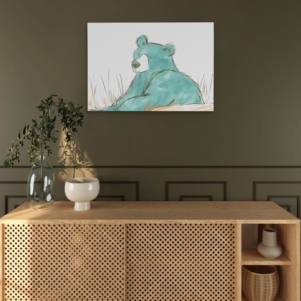 Teal Bear - Bear Wall Art in Black Frame