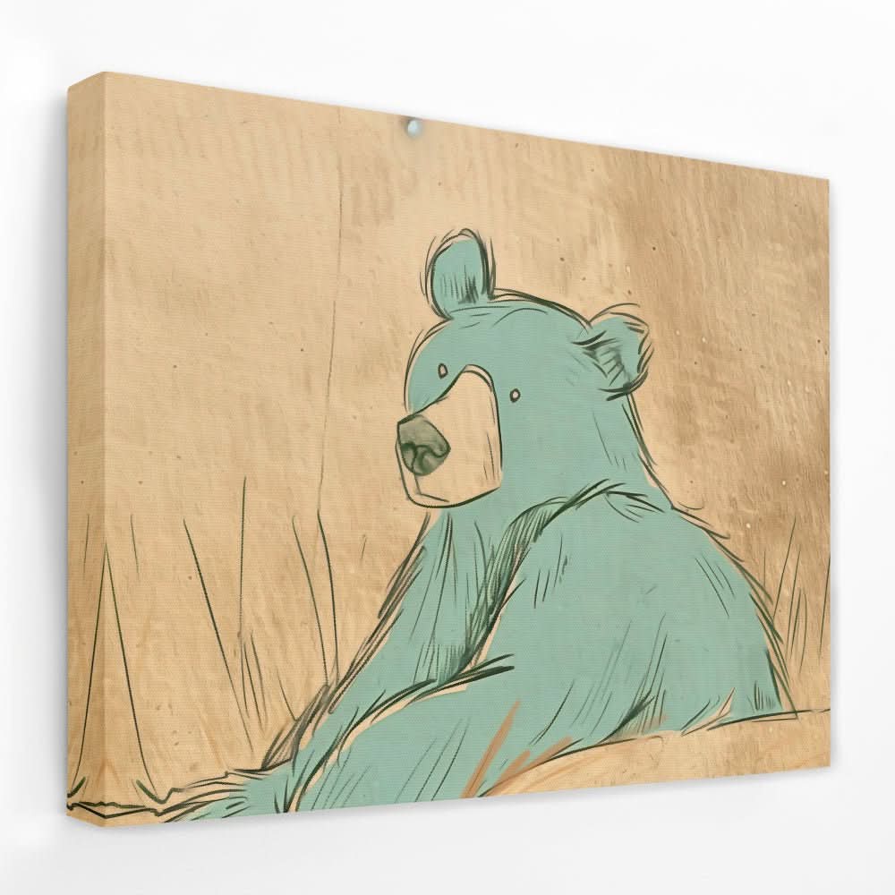Teal Blue Bear - Animals Canvas Wall Art