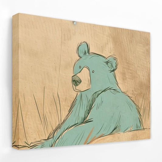 Teal Blue Bear - Animals Canvas Wall Art
