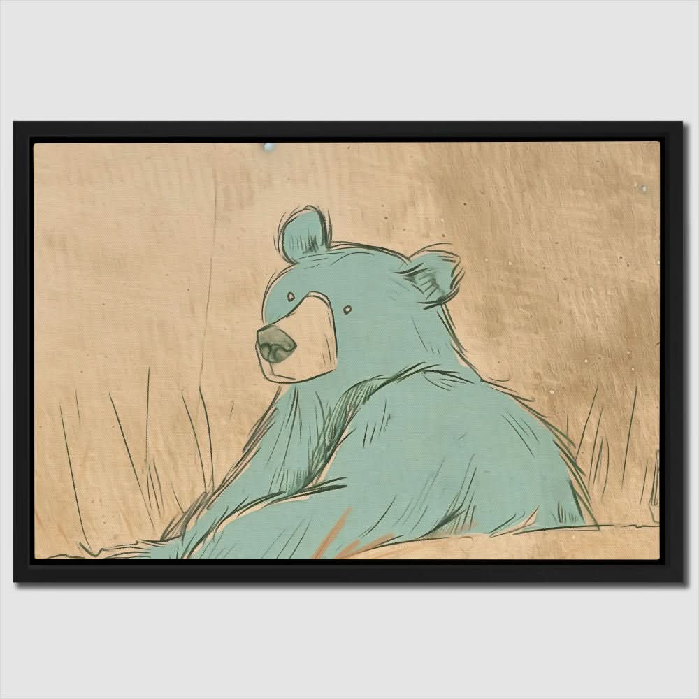 Teal Blue Bear - Bear Wall Art in Black Frame