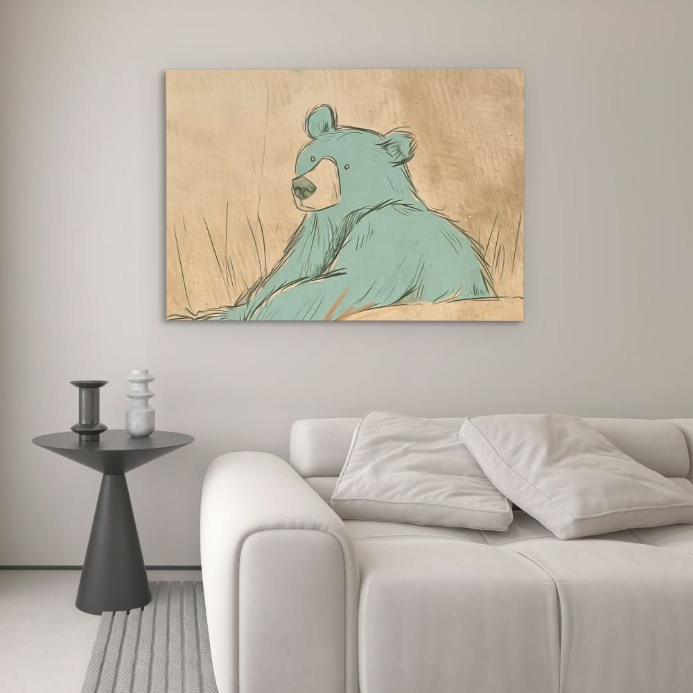 Teal Blue Bear - Earth Tones Wall Art for Home Office