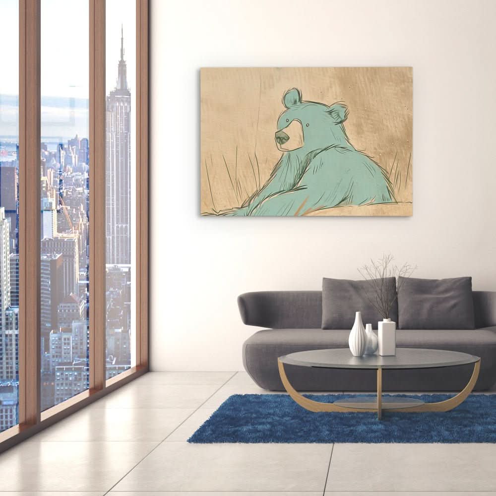 Teal Blue Bear - Animals Art for Bedroom
