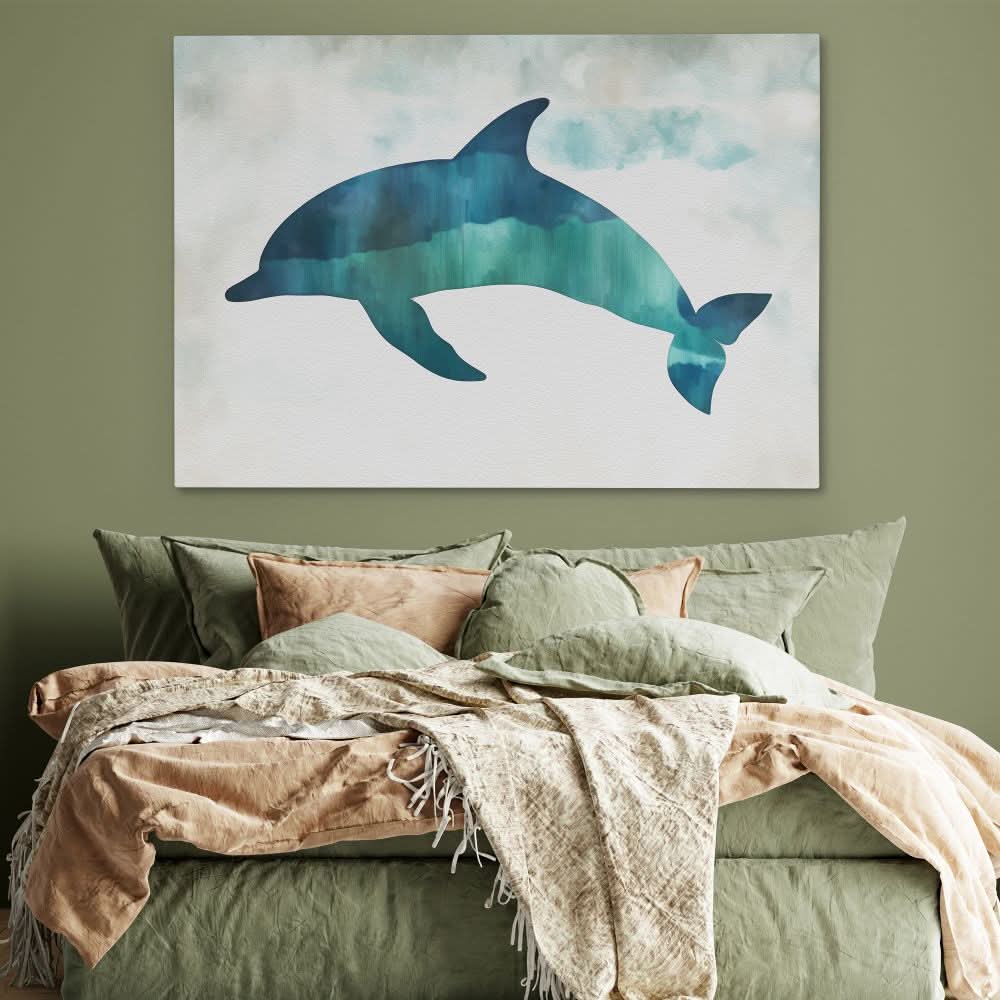 Teal Dolphin Jump - Teal Canvas Wall Art