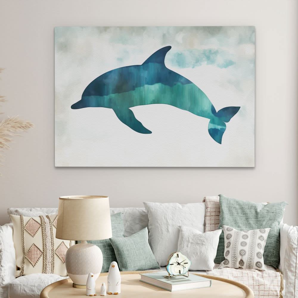 Teal Dolphin Jump - Teal Oceanic Canvas Print