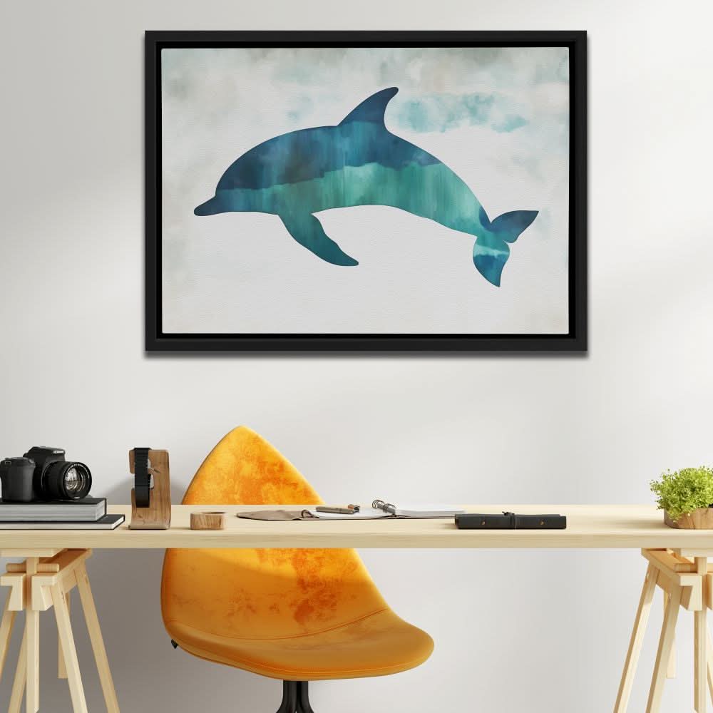 Teal Dolphin Jump - Large Canvas Print