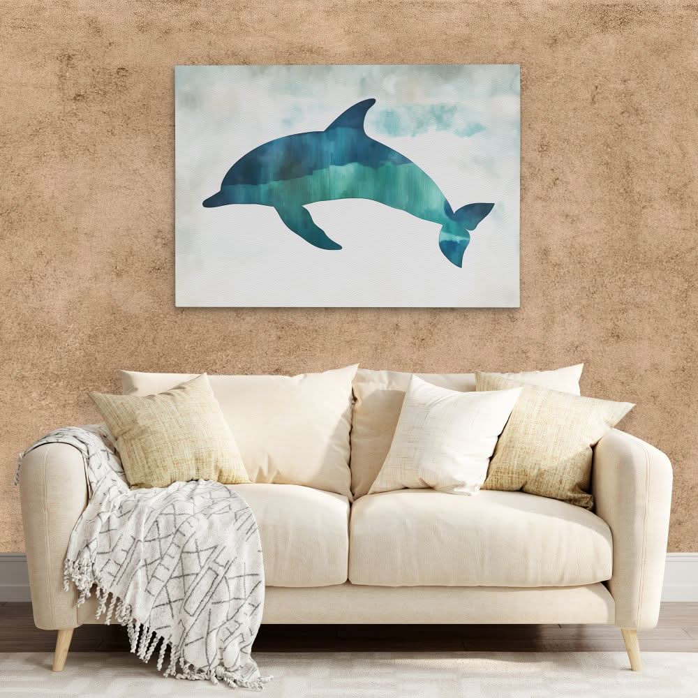 Teal Dolphin Jump - Oceanic Wall Art in Black Frame