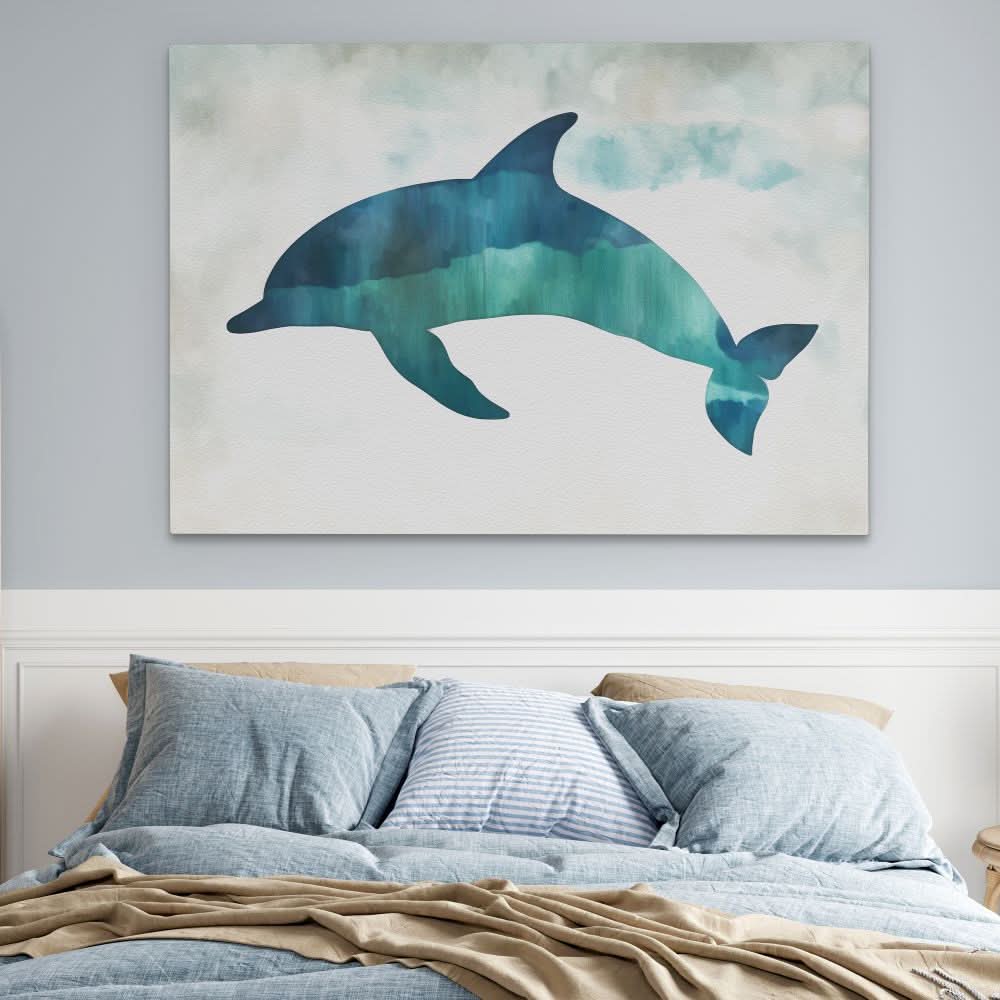 Teal Dolphin Jump - Wall Art in Black Frame