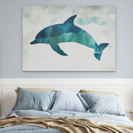 Teal Dolphin Jump - Wall Art in Black Frame