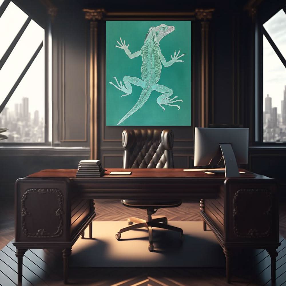 Teal Iguana - Modern Teal Canvas Wall Art