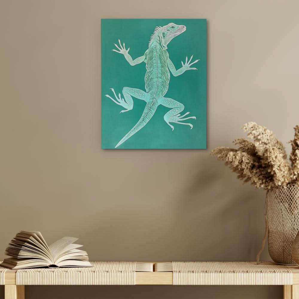 Teal Iguana - Green Wall Art for Home Office