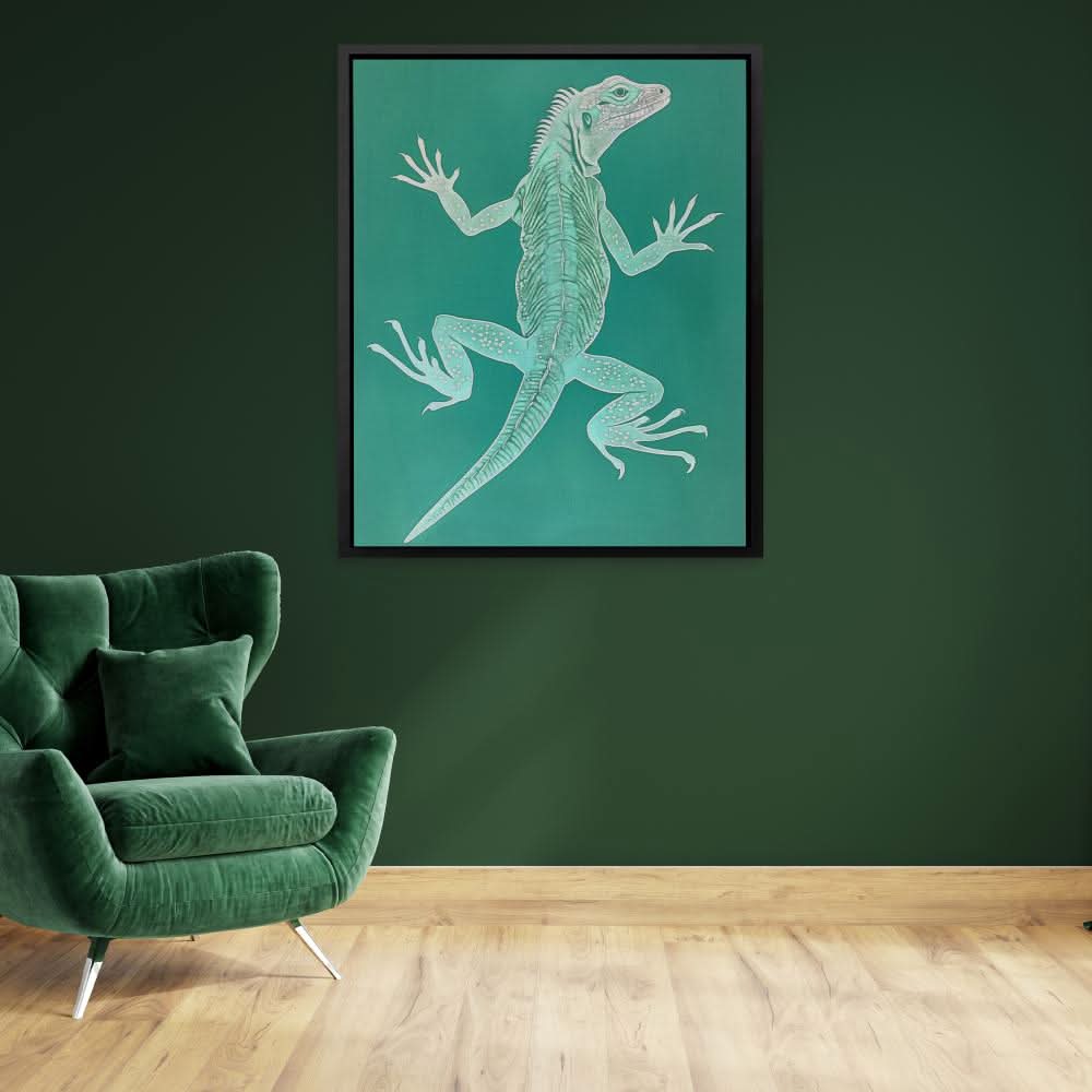 Teal Iguana - Contemporary Wall Art in Black Frame