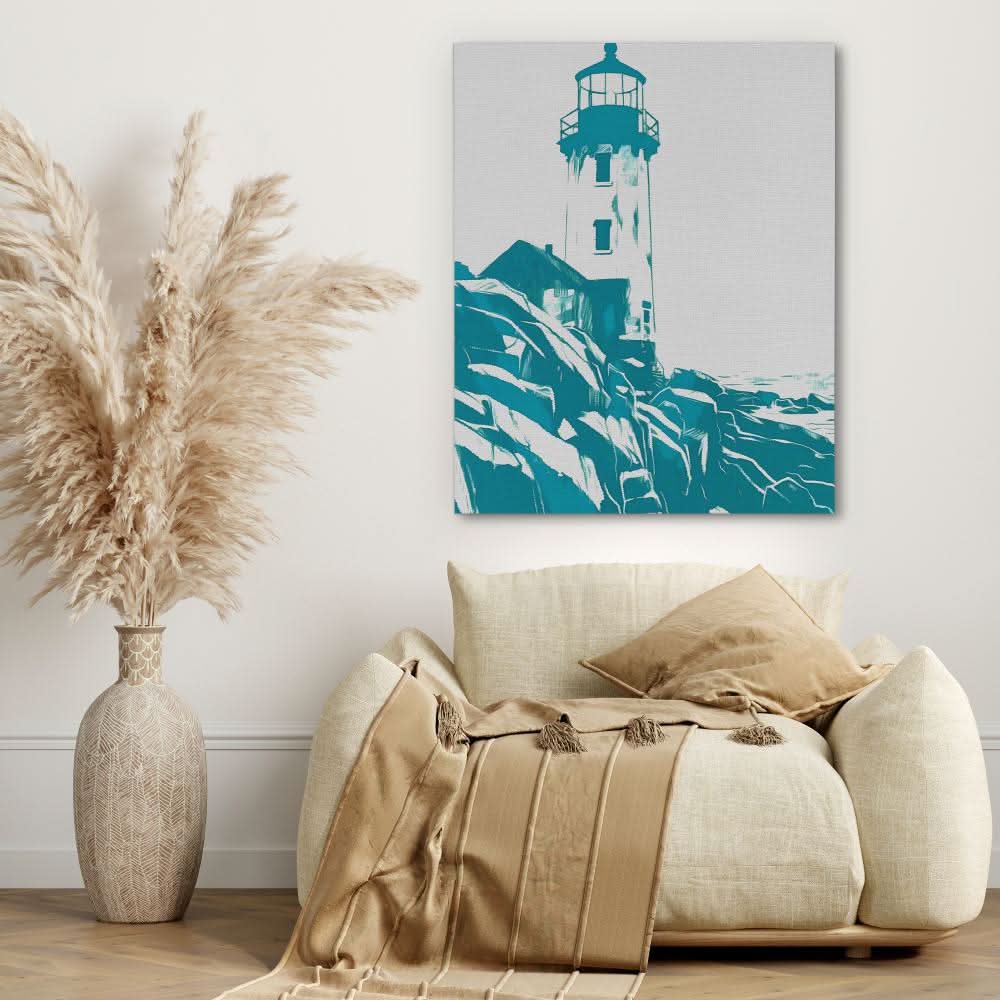 Teal Lighthouse - Blue Wall Art for Living Room