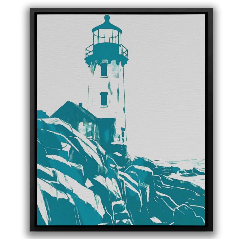 Teal Lighthouse - Blue Coastal Canvas Print