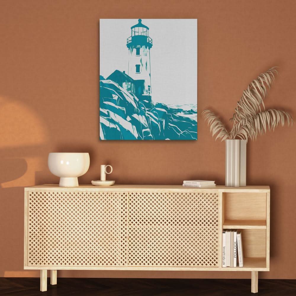 Teal Lighthouse - Wall Art in Black Frame