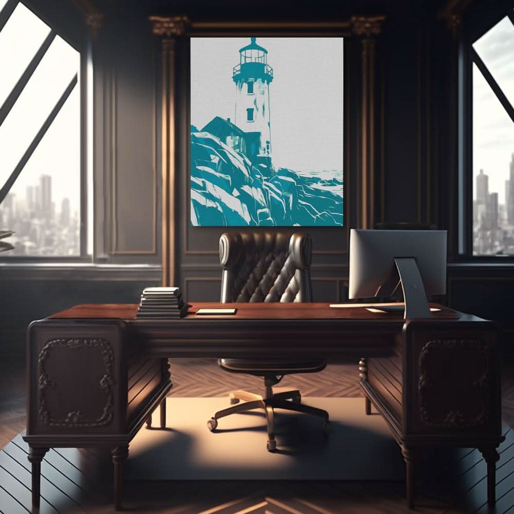 Teal Lighthouse - Beach Art for Living Room