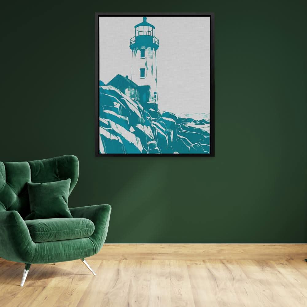 Teal Lighthouse - Blue Canvas Wall Art
