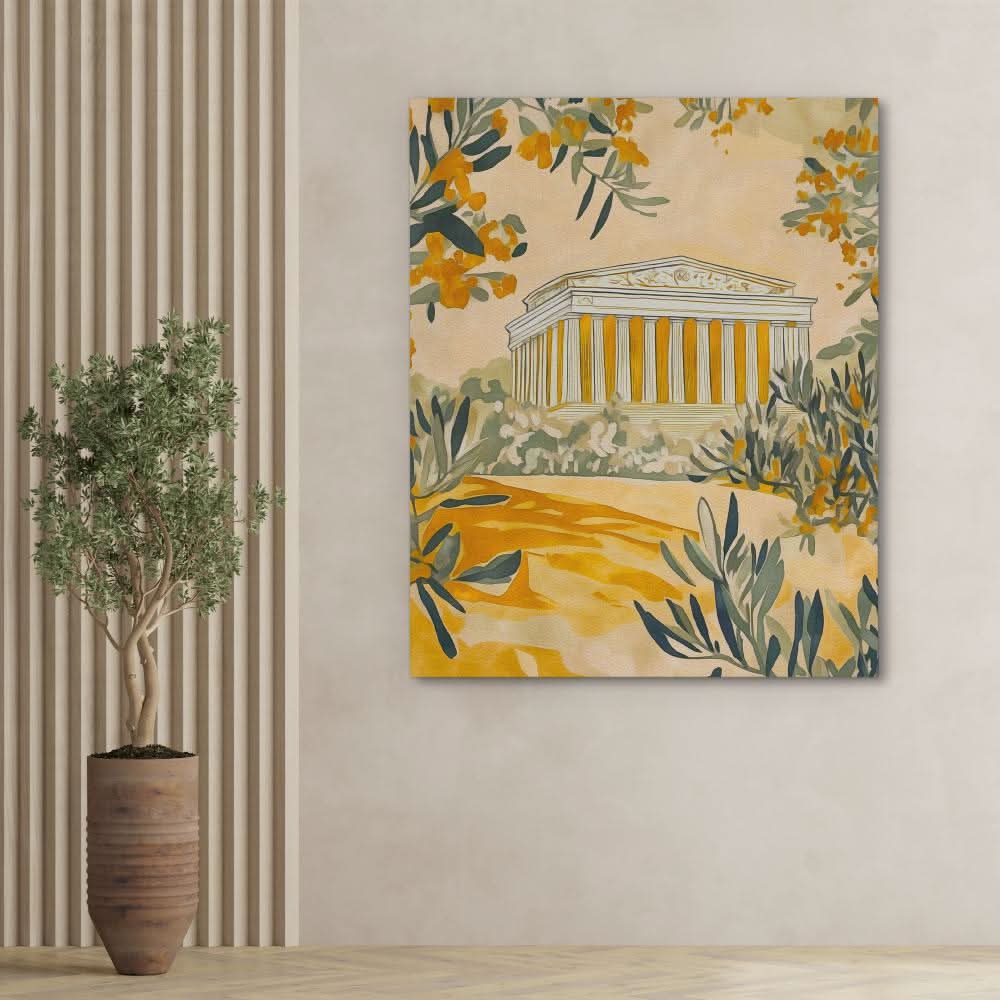 Temple Among the Olives - Earth Tones Wall Art for Hallway