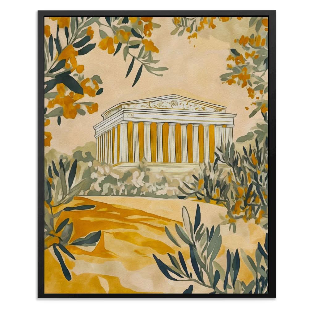 Temple Among the Olives - Nature Wall Art in Black Frame