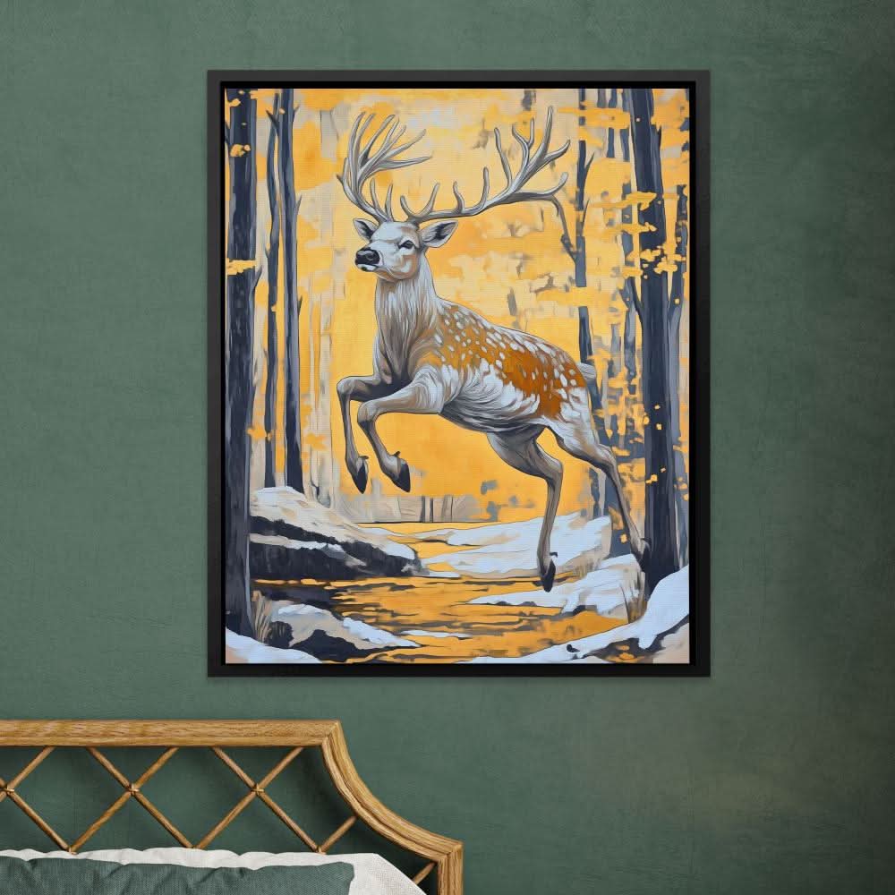 The Golden Stag - Wall Art in Black Frame