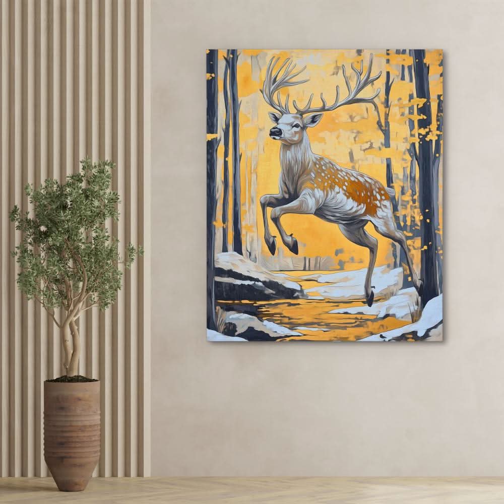 The Golden Stag - Brown Wall Art for Living Room