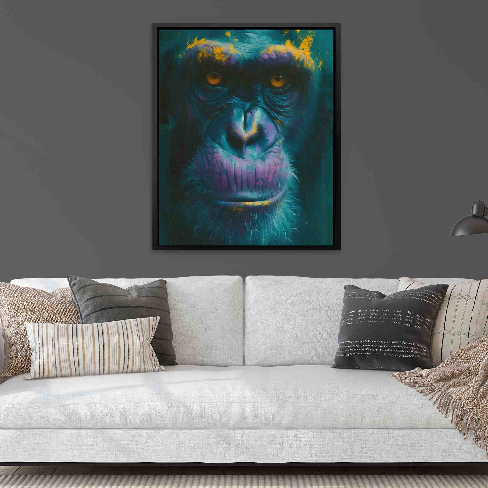 Thoughtful Ape - Ape Wall Art in Black Frame