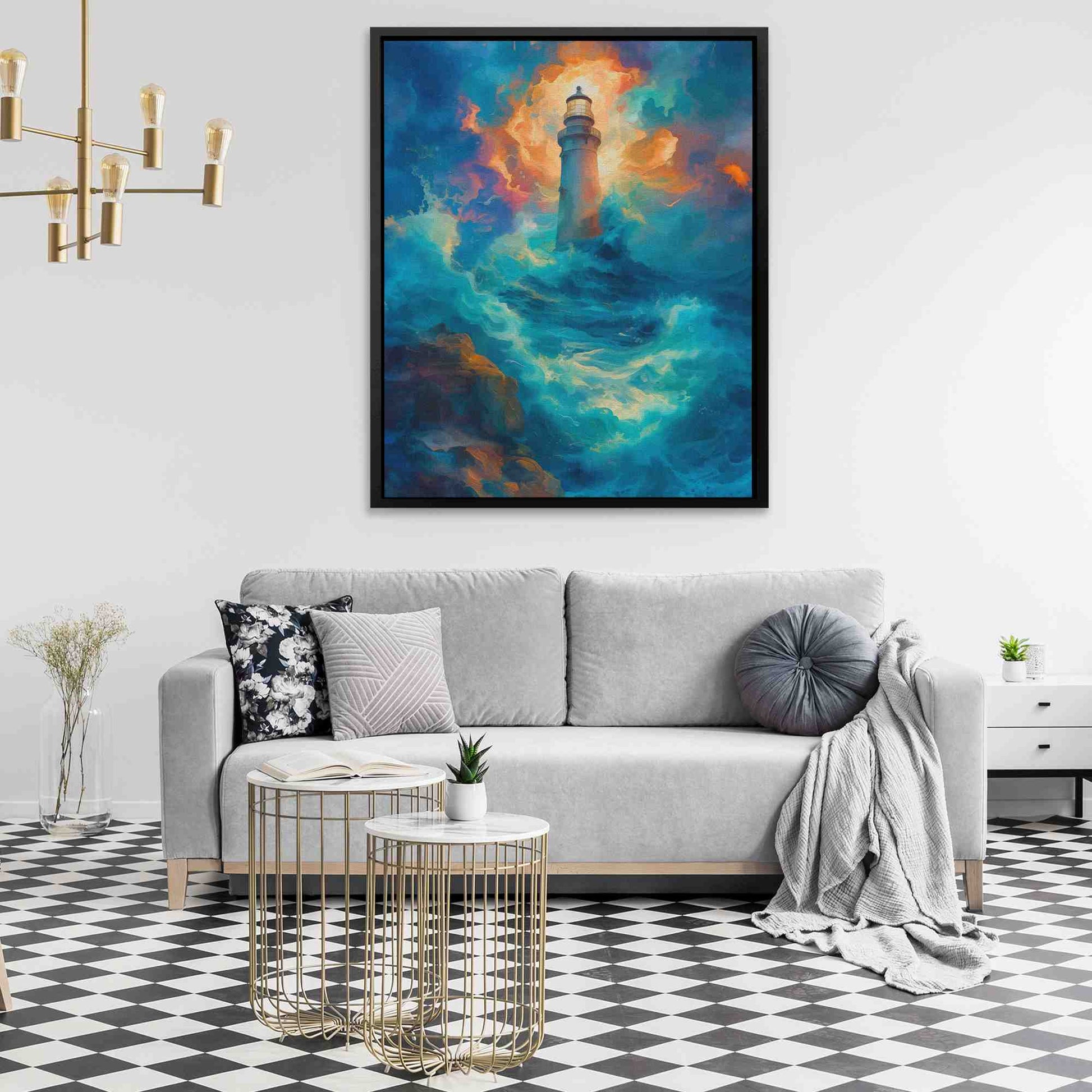 Thrashing Waves - Beach Wall Art in Black Frame
