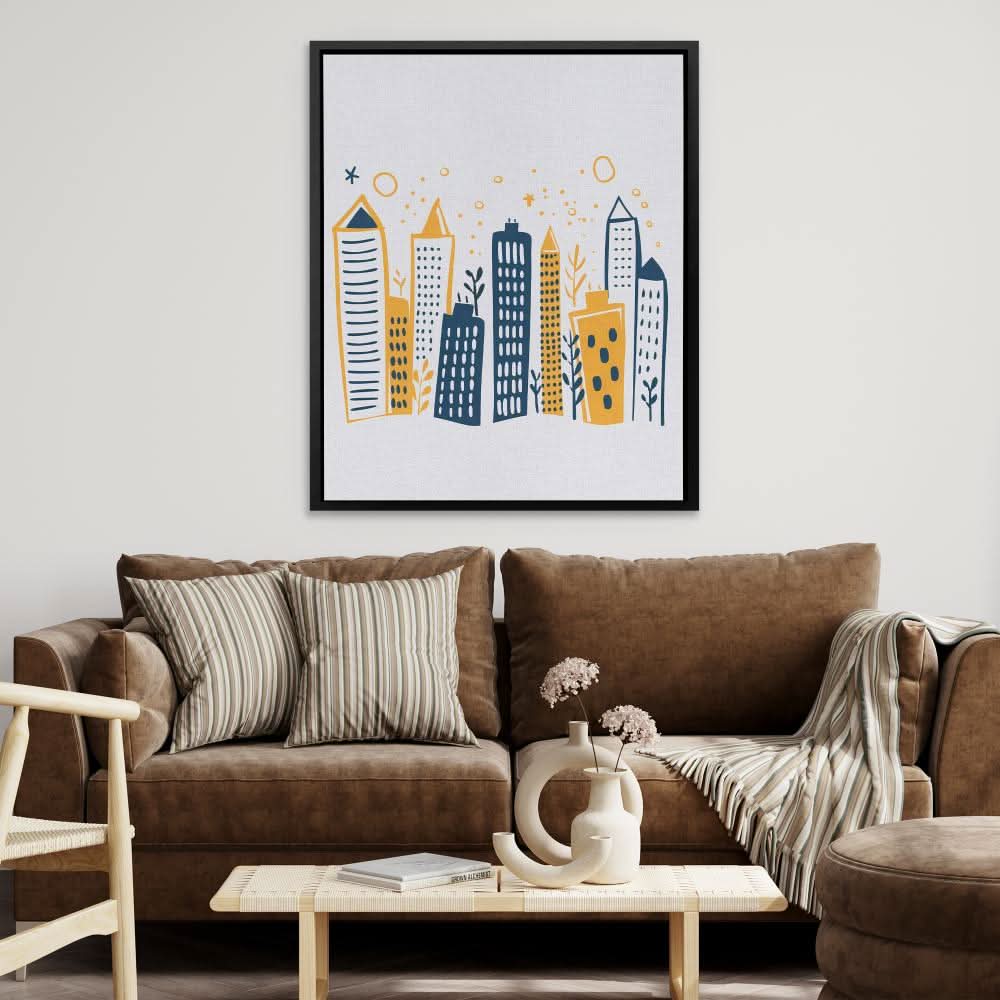 Thriving City - Minimalist Wall Art in Black Frame