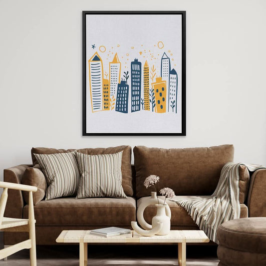 Thriving City - Minimalist Wall Art in Black Frame