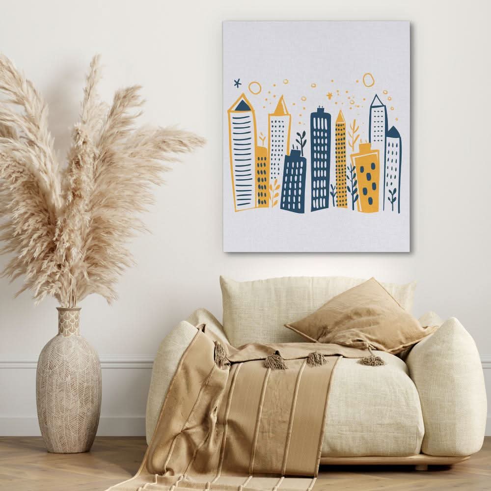 Thriving City - Blue Wall Art for Home Office