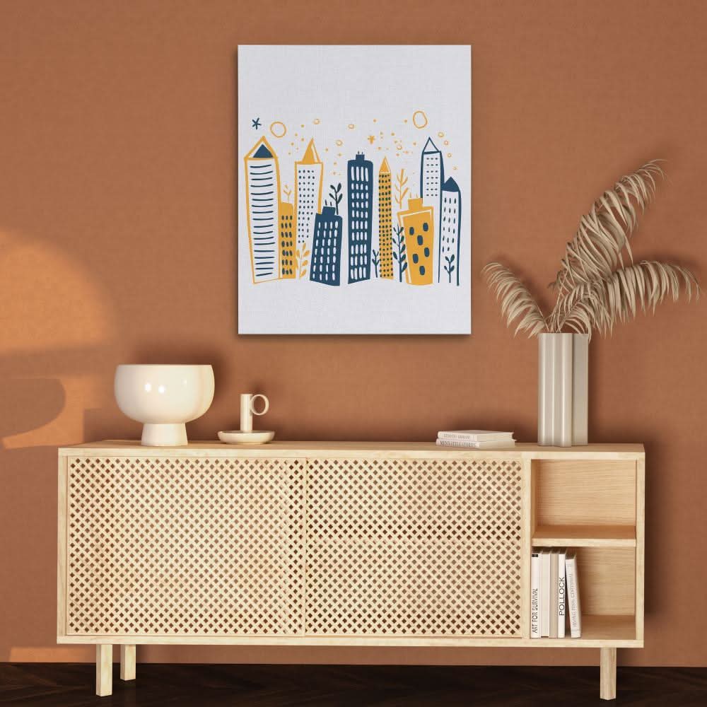 Thriving City - Blue Cityscapes Canvas Print