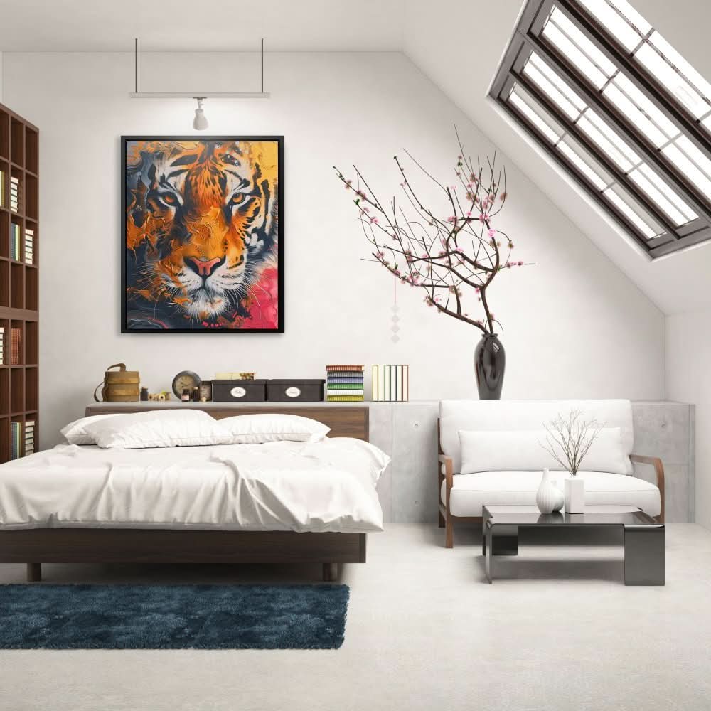 Tiger Charm - Man Cave Wall Art in Black Frame