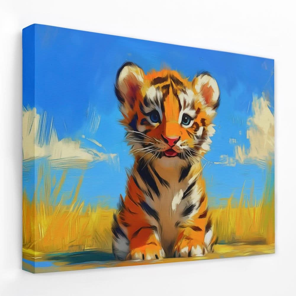Tiger Cub in the Plains - Baby Animal Canvas Wall Art