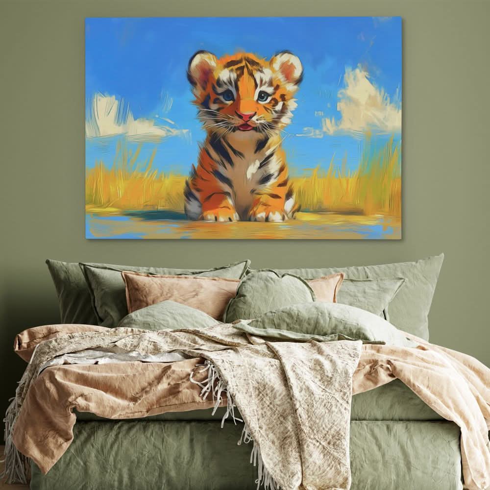 Tiger Cub in the Plains - Baby Animal Art for Hallway
