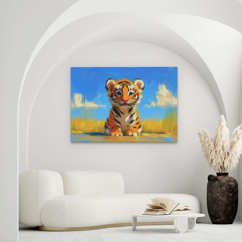Tiger Cub in the Plains - Large Canvas Print