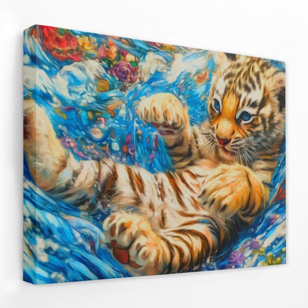 Tiger Cub in Water - Animals Canvas Wall Art