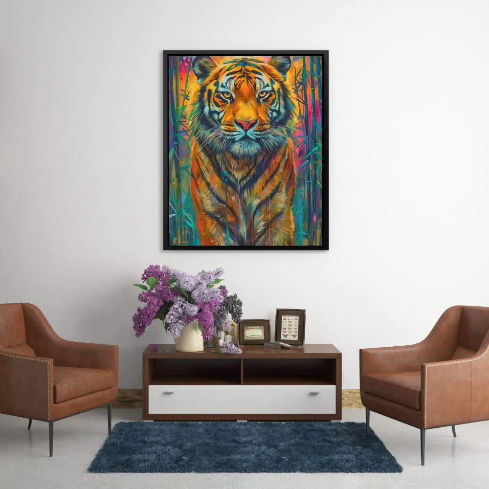 Tiger in the Grass - Green Canvas Wall Art