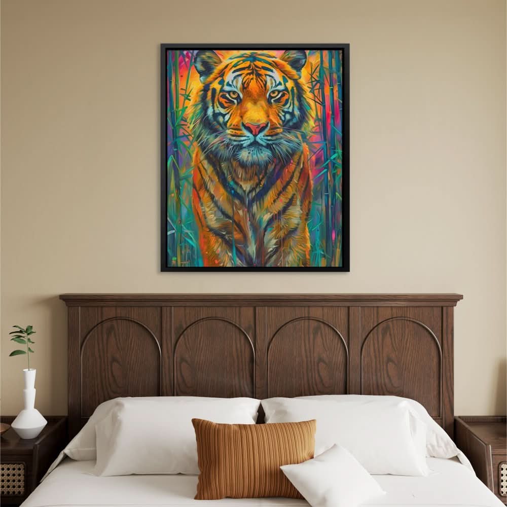 Tiger in the Grass - Green Wall Art for Bedroom
