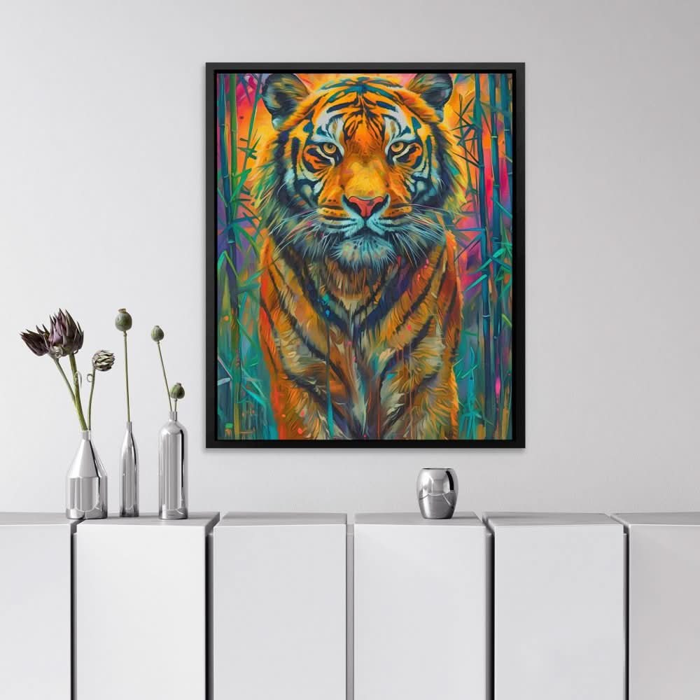 Tiger in the Grass - Green Big Cat Canvas Print