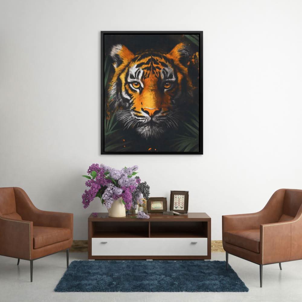 Tiger in the Shadows - Wall Art in Black Frame